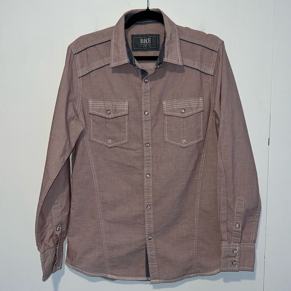 BKE Men’s Long Sleeve Snap Collared Tailored Fit Shirt Pockets Q3